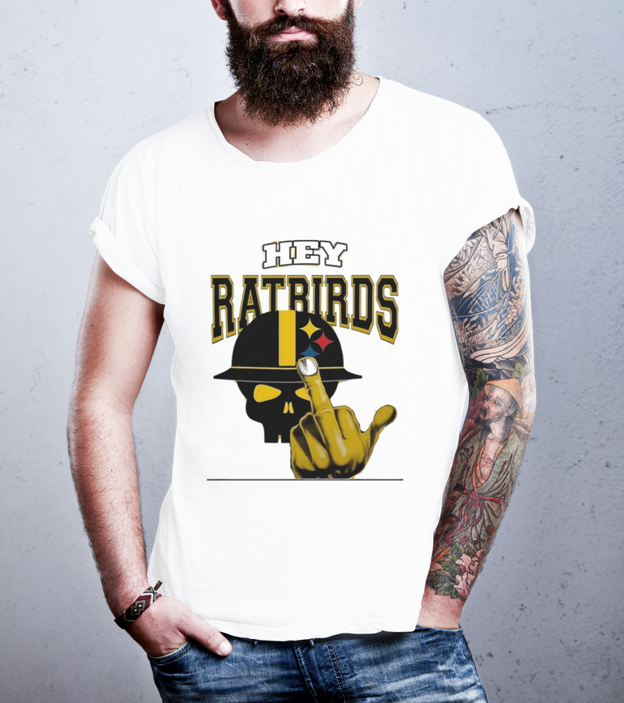 Hey Ratbirds Middle Finger Pittsburgh Steelers Skull T-Shirt