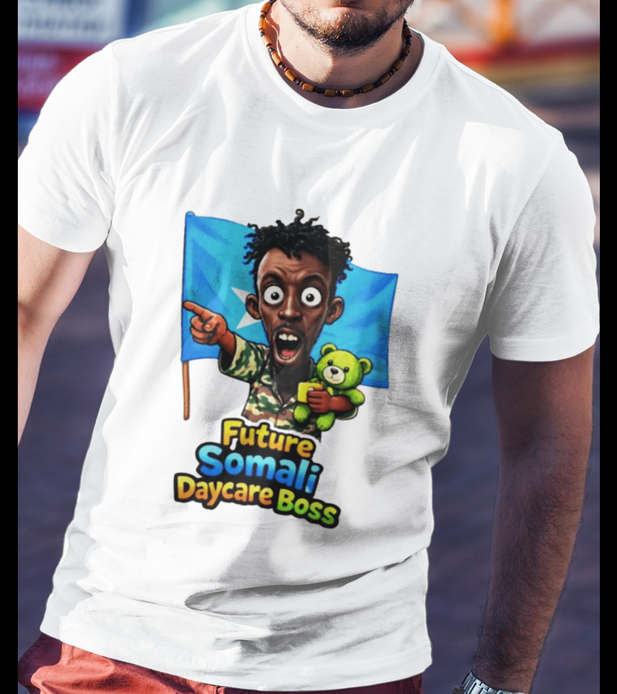 Future Somali Daycare Boss Funny Cartoon Camouflage Flag Bearer T-Shirt