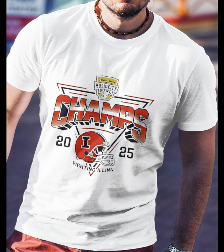 Illinois Fighting Illini 2025 Music City Bowl Champs Helmet T-Shirt