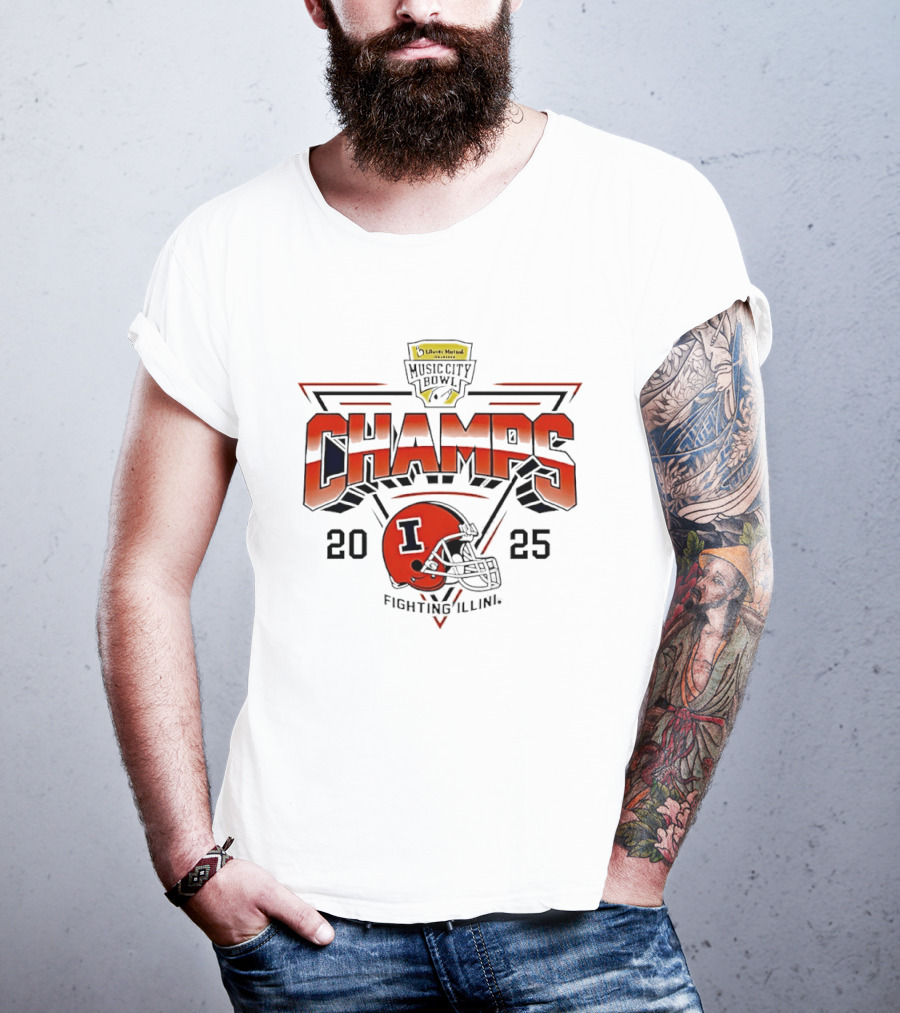 Illinois Fighting Illini 2025 Music City Bowl Champs Helmet T-Shirt