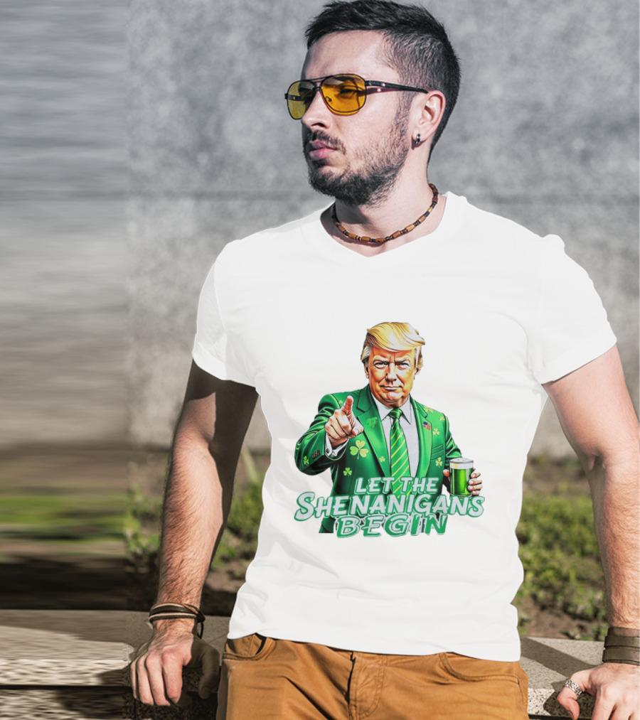 Let The Shenanigans Begin Green Suit And Beer St. Patrick's Day T-Shirt