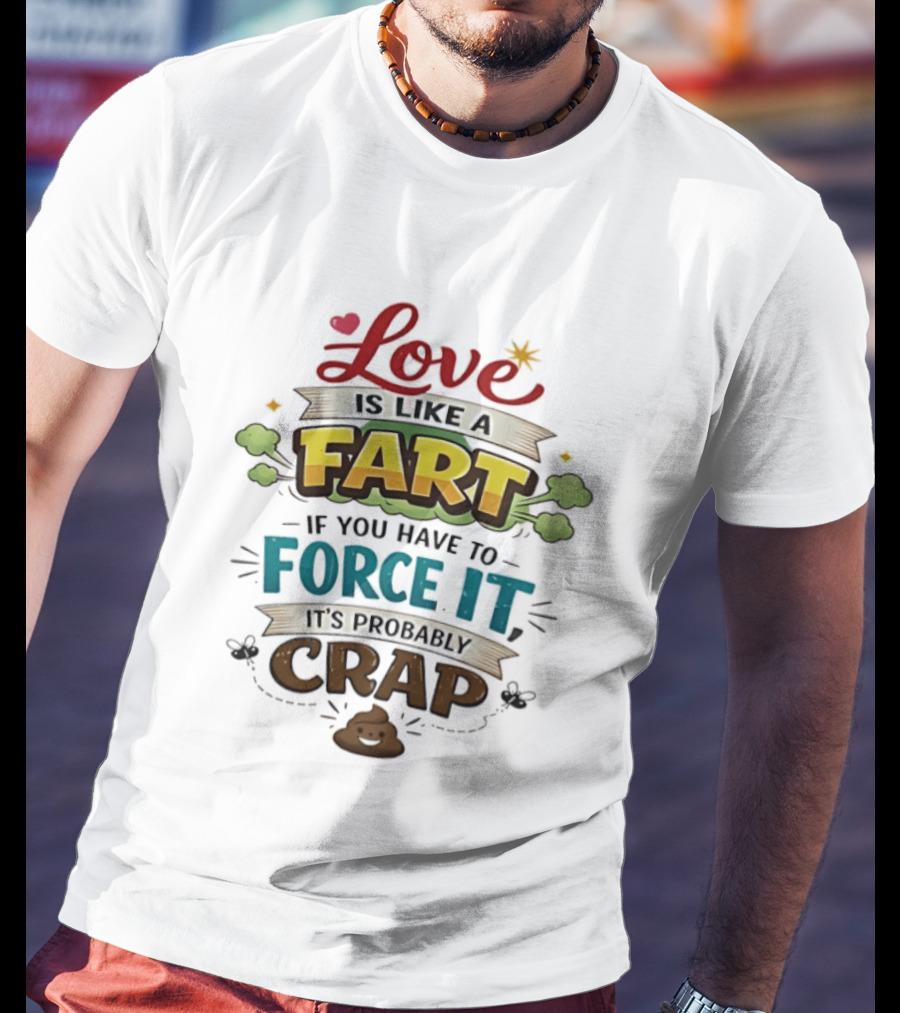 Love Is Like A Fart If You Have To Force It It's Probably Crap Funny Poop Emoji T-Shirt