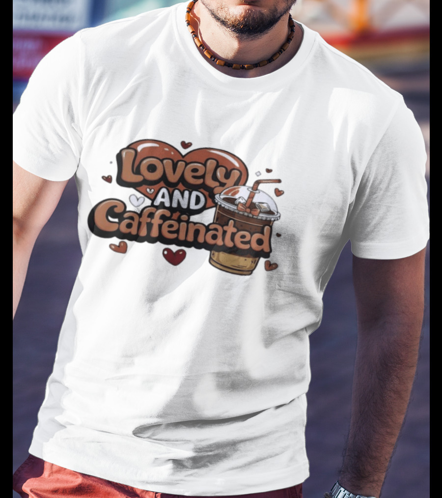 Lovely And Caffeinated Heart And Coffee Aesthetic T-Shirt