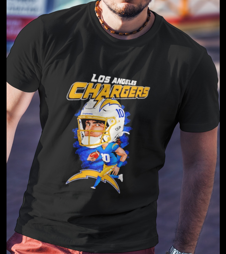 Los Angeles Chargers Justin Herbert Caricature Football Star 10 T-Shirt