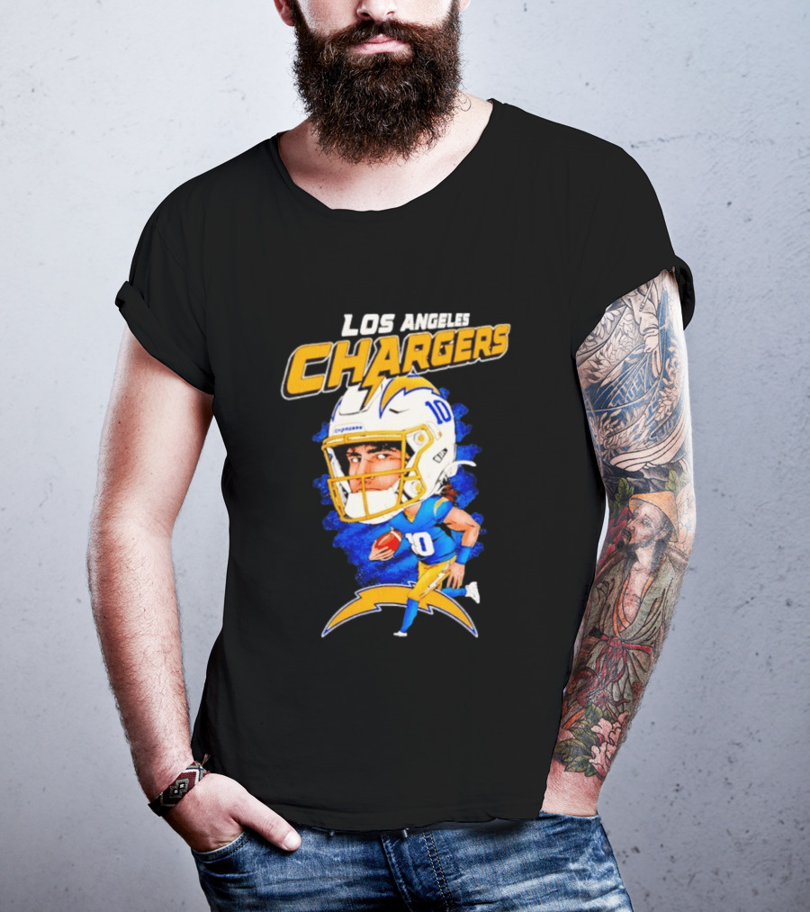 Los Angeles Chargers Justin Herbert Caricature Football Star 10 T-Shirt