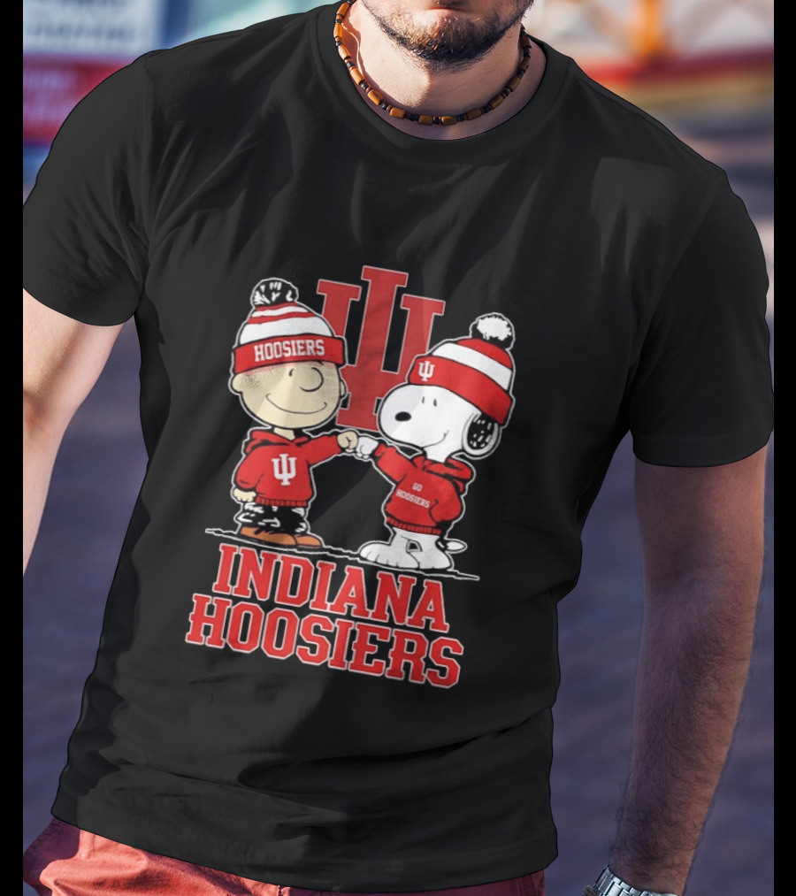 Indiana Hoosiers Snoopy Woodstock Fist Bump Football Outfit T-Shirt