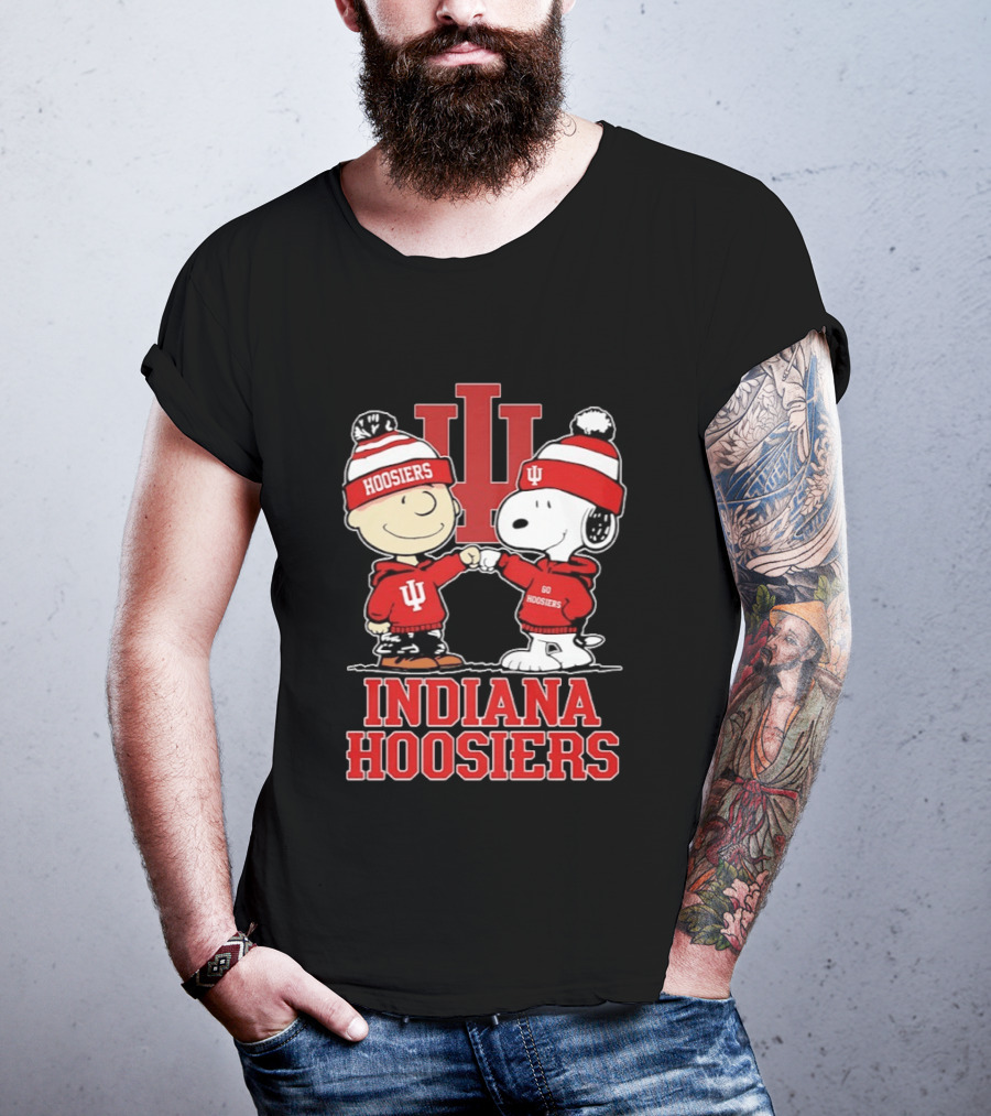 Indiana Hoosiers Snoopy Woodstock Fist Bump Football Outfit T-Shirt