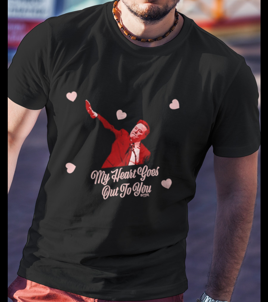 Elon Musk My Heart Goes Out To You Arm Raised Heart Background T-Shirt