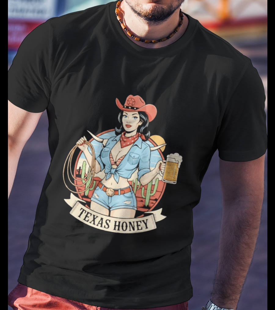 Texas Honey Cowgirl Western Style Beer Cactus Rodeo Red Bandana T-Shirt