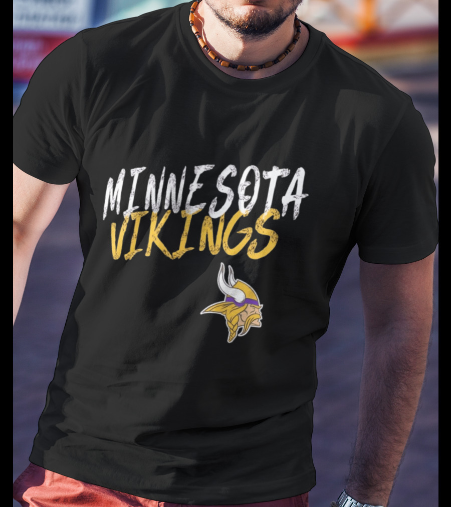 Minnesota Vikings NFL Team Spirit Bold Text And Iconic Horned Helmet T-Shirt