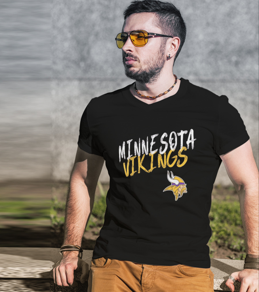Minnesota Vikings NFL Team Spirit Bold Text And Iconic Horned Helmet T-Shirt