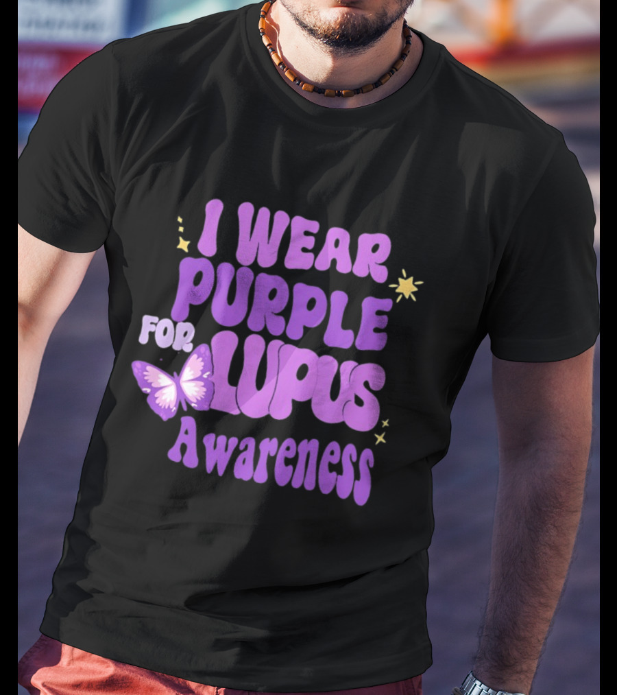 I Wear Purple For Lupus Awareness Butterfly Stars T-Shirt