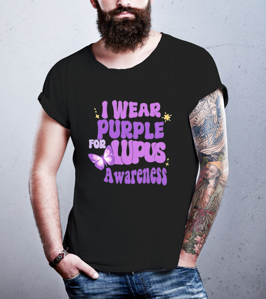 I Wear Purple For Lupus Awareness Butterfly Stars T-Shirt