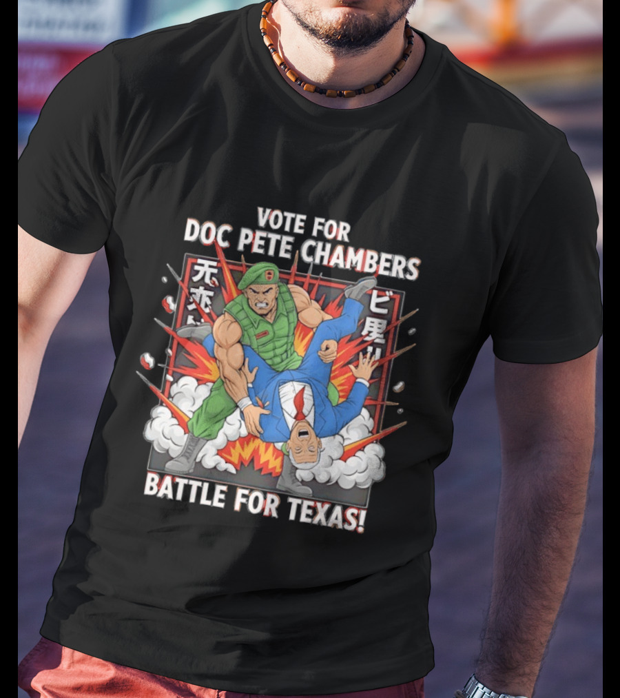 Vote For Doc Pete Chambers Battle For Texas Comic Style Explosion T-Shirt