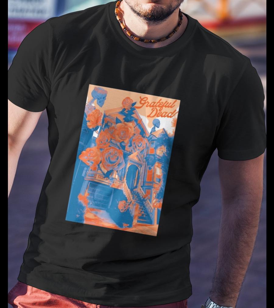 Grateful Dead Vintage House And Roses Psychedelic Art By Paul Kreizenbeck T-Shirt
