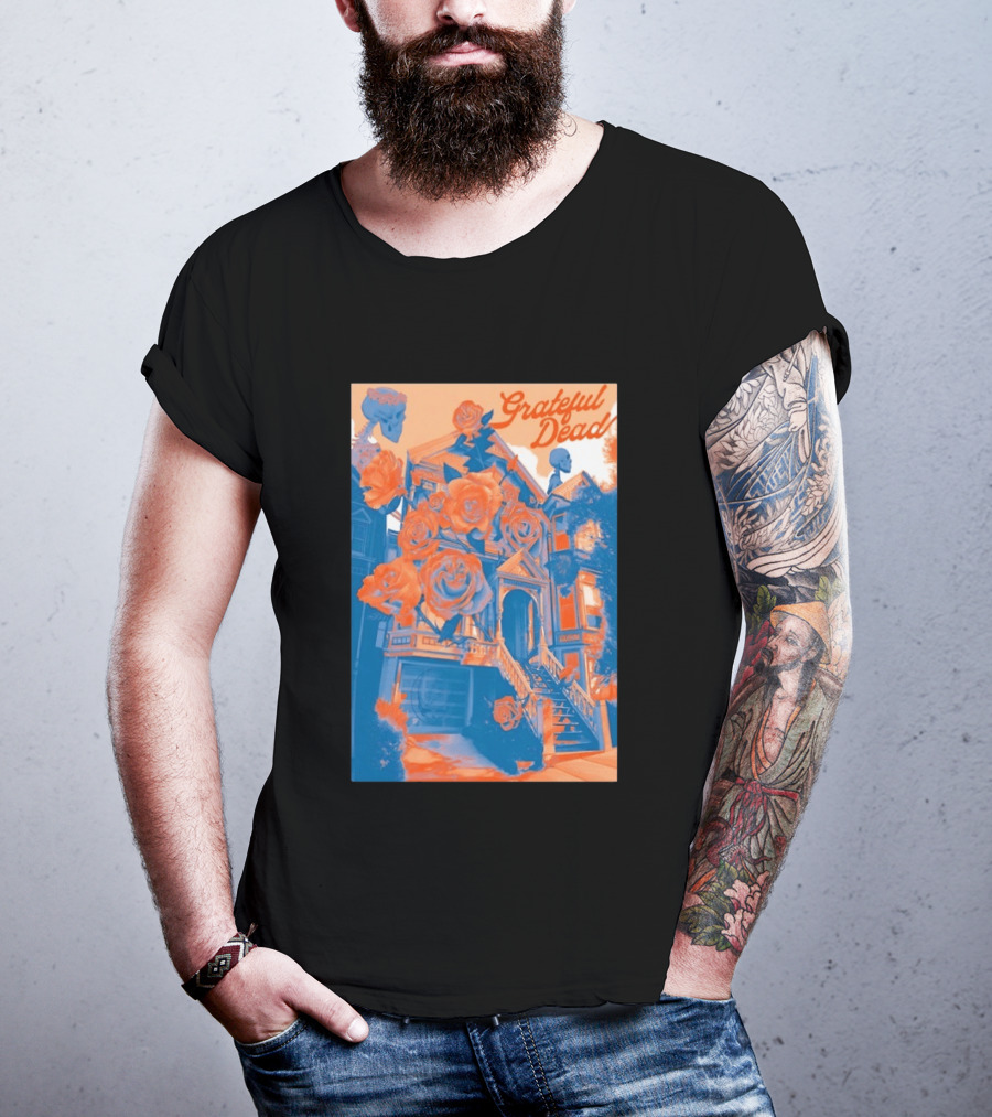 Grateful Dead Vintage House And Roses Psychedelic Art By Paul Kreizenbeck T-Shirt