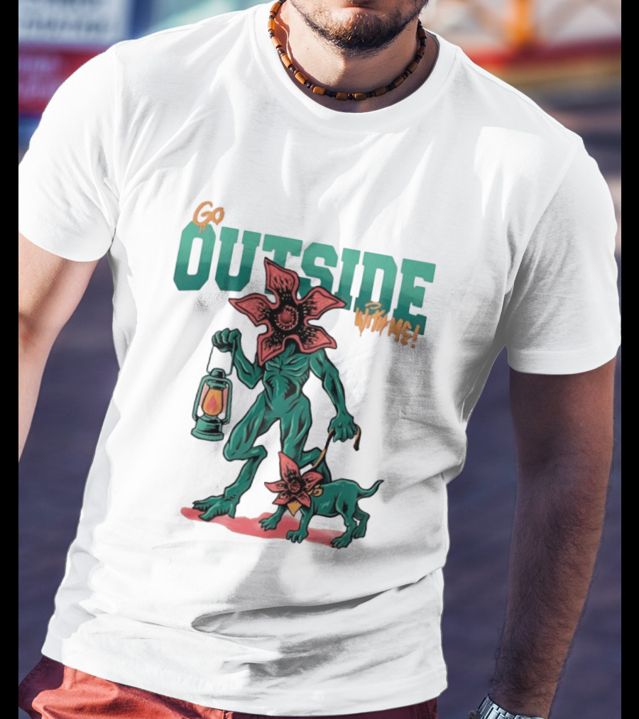 Go Outside Demogorgon With Me Lantern And Dog T-Shirt