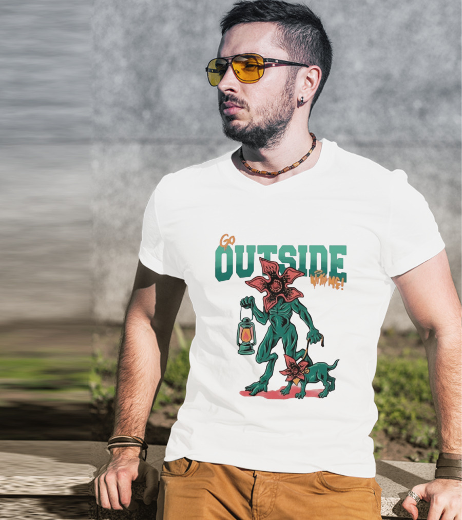 Go Outside Demogorgon With Me Lantern And Dog T-Shirt