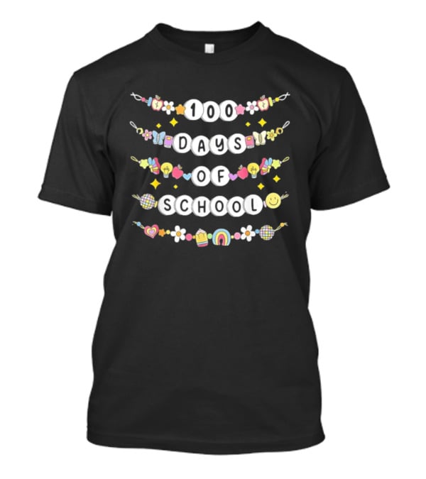 100 Days Of School Friendship Bracelets With Smiley And Rainbow T-Shirt
