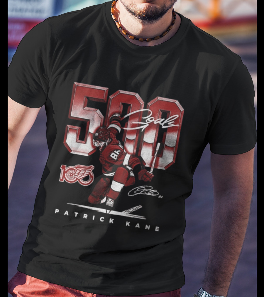 Detroit Red Wings Patrick Kane 500 Goals Signature 100th Anniversary Edition T-Shirt