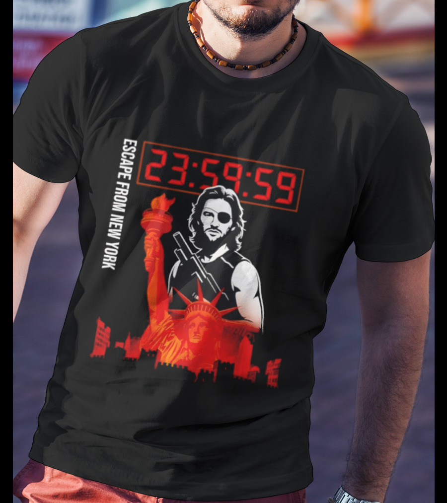 Escape From New York Snake Plissken With Statue Of Liberty And Countdown T-Shirt