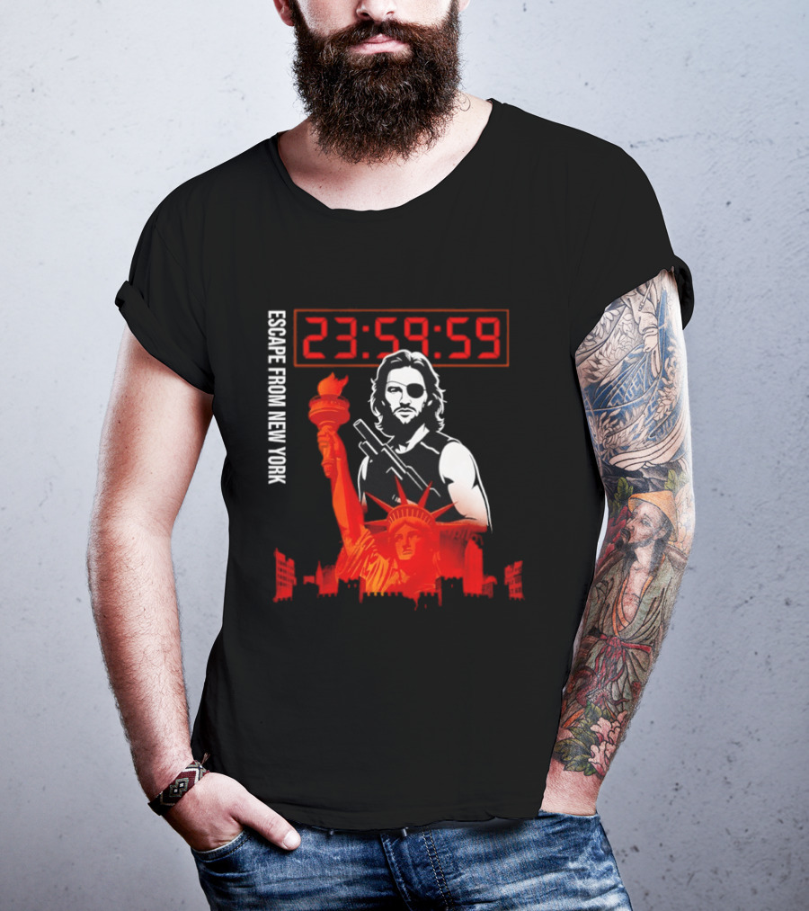 Escape From New York Snake Plissken With Statue Of Liberty And Countdown T-Shirt