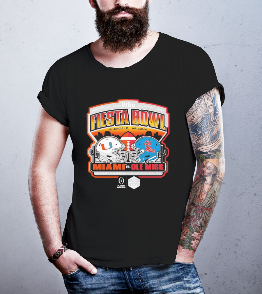 State Farm Stadium Vrbo Fiesta Bowl January 8th 2026 Glendale Arizona Miami Hurricanes Vs Ole Miss Rebels CFP T-Shirt