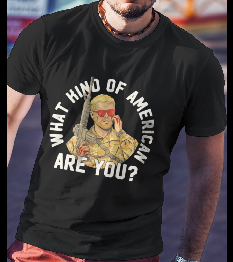 What Kind Of American Are You Soldier With Rifle And Red Sunglasses T-Shirt