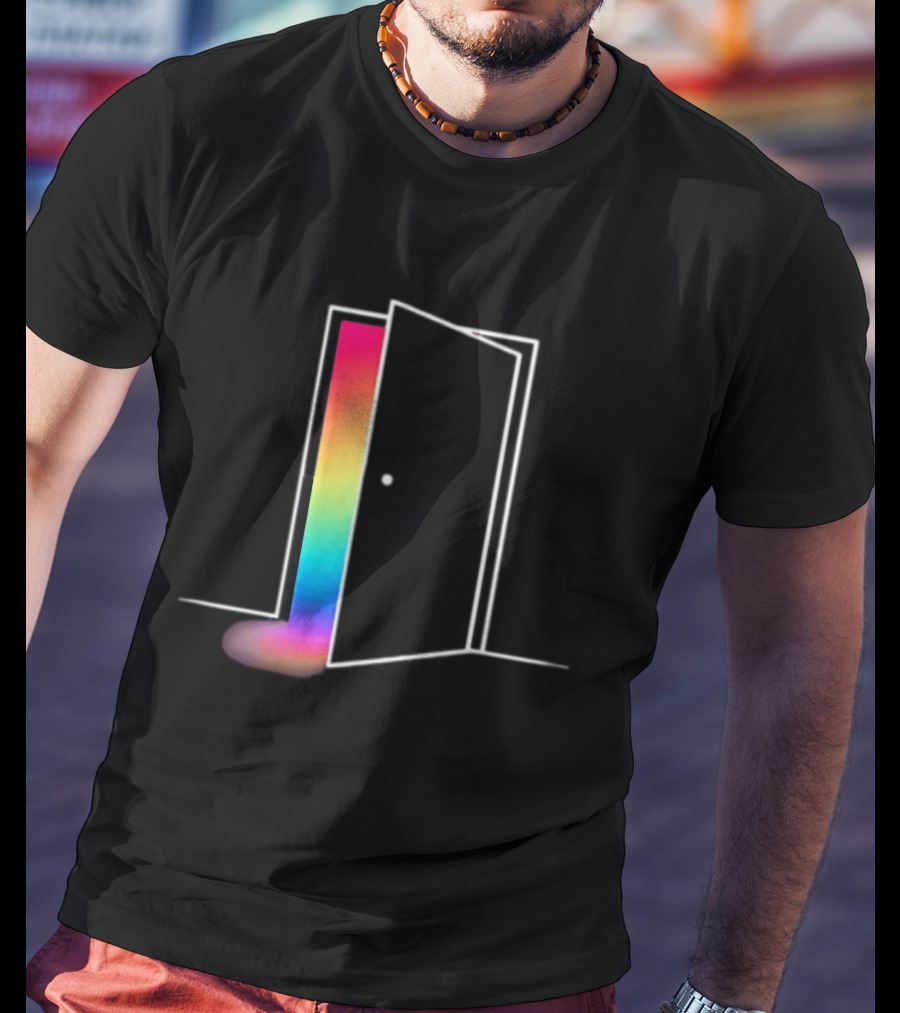 Minimalist Open Door With Rainbow Light Emission T-Shirt