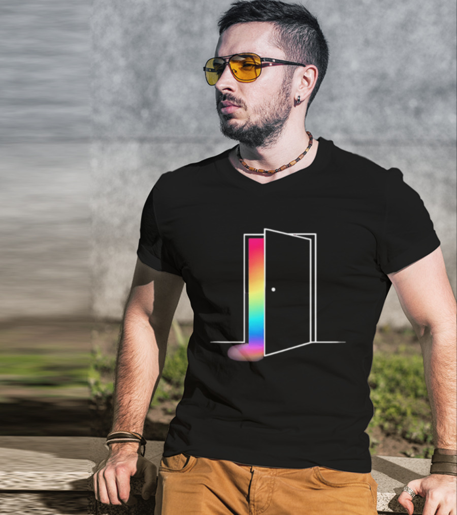 Minimalist Open Door With Rainbow Light Emission T-Shirt