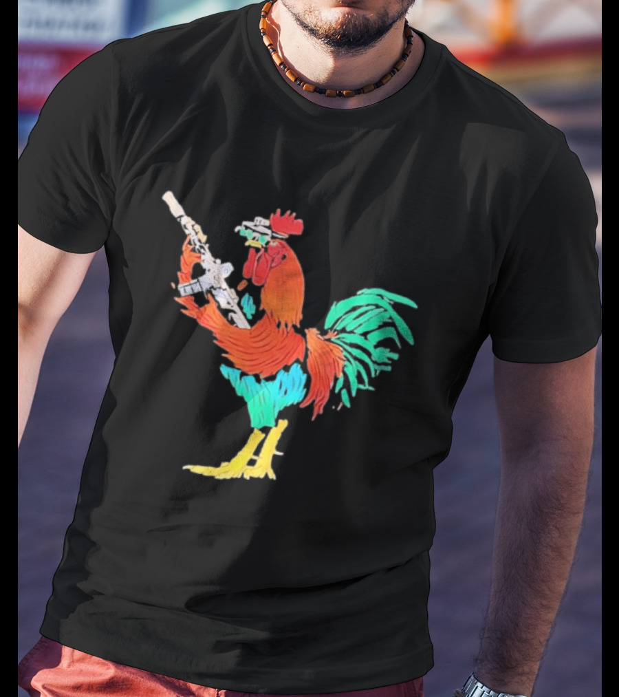 Tactical Rooster Holding Weapon T-Shirt