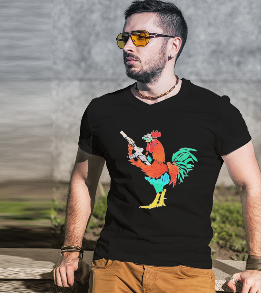 Tactical Rooster Holding Weapon T-Shirt