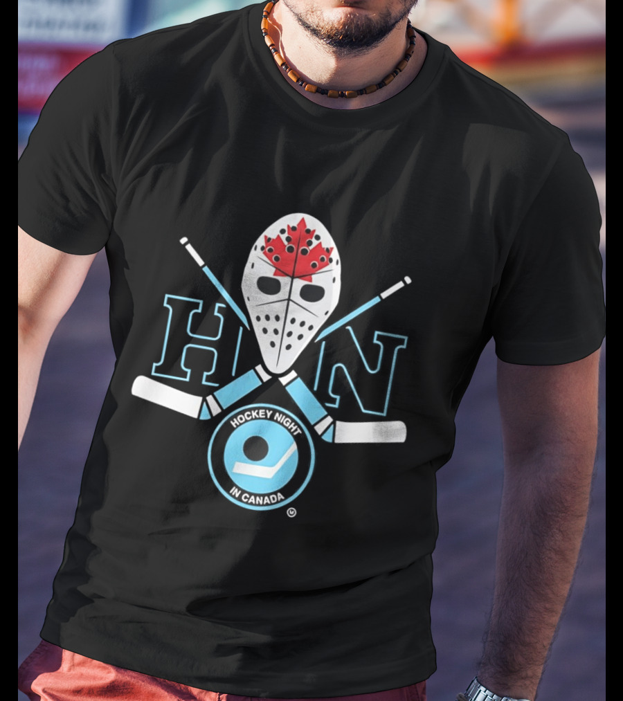 HN Hockey Night Canada Mask Crossed Sticks Maple Leaf Puck T-Shirt