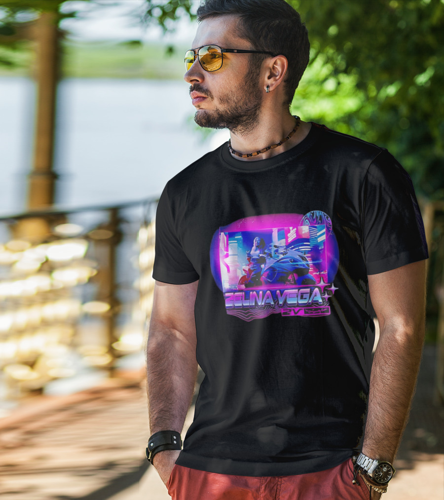 WWE Zelina Vega 2V Motorcycle Neon City T-Shirt
