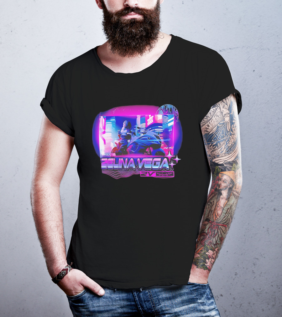 WWE Zelina Vega 2V Motorcycle Neon City T-Shirt