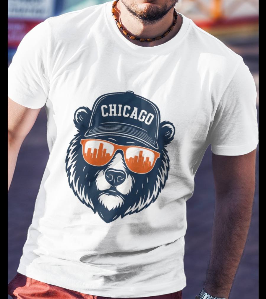 Chicago Bears Skyline 2026 Football City Bear With Hat And Sunglasses T-Shirt