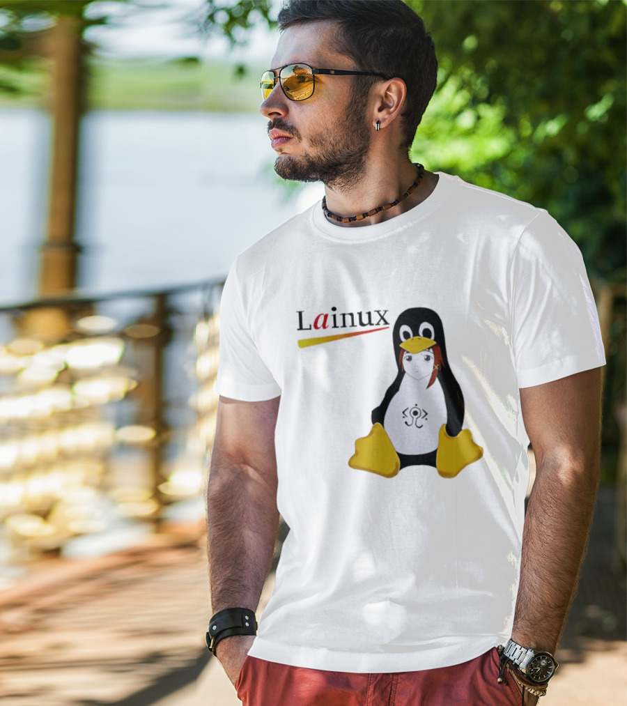 Lainux Lain Ux Linux Tux Mascot Penguin Anime T-Shirt