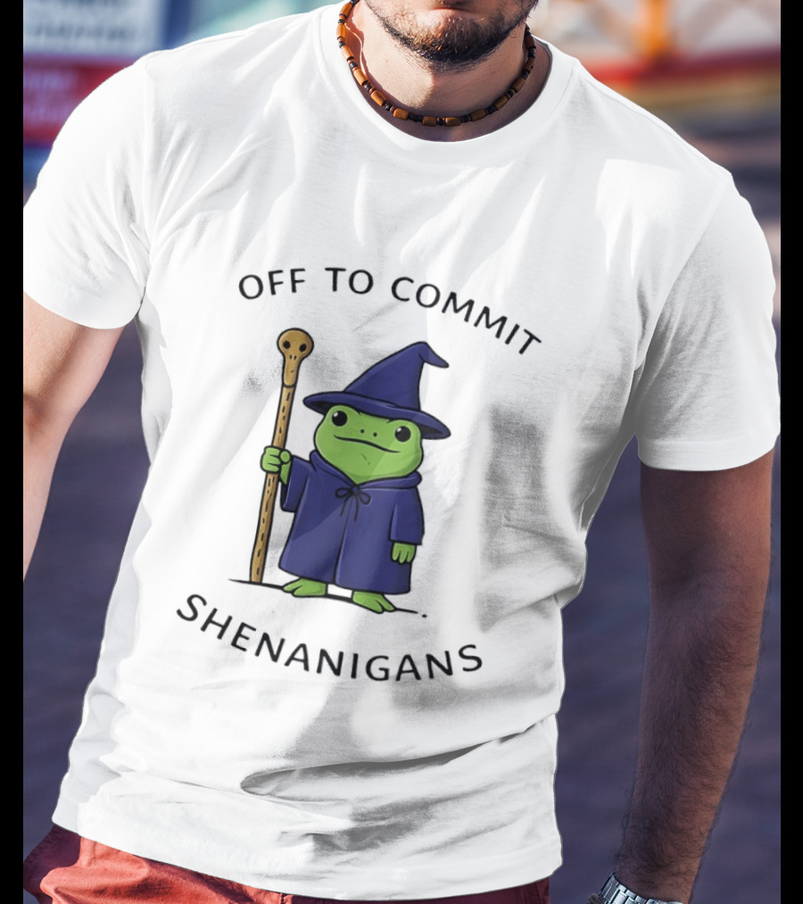 Off To Commit Shenanigans Frog Wizard With Staff T-Shirt