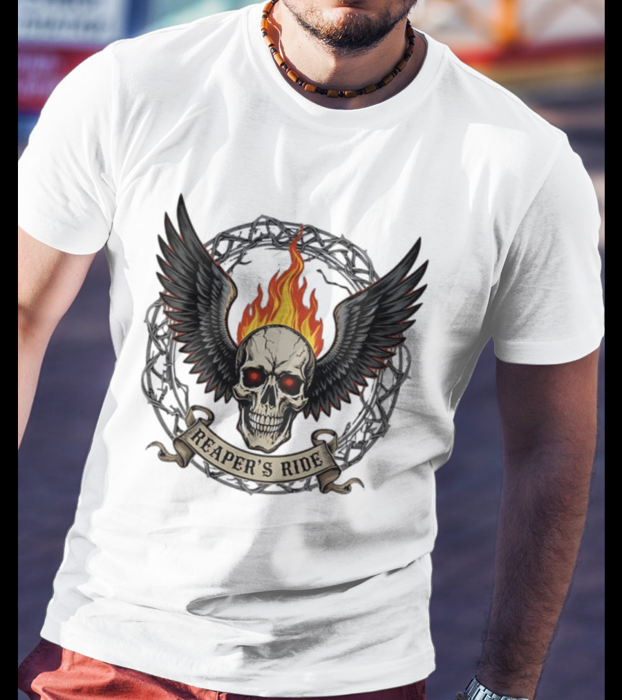 Flaming Skull With Wings Reaper's Ride T-Shirt