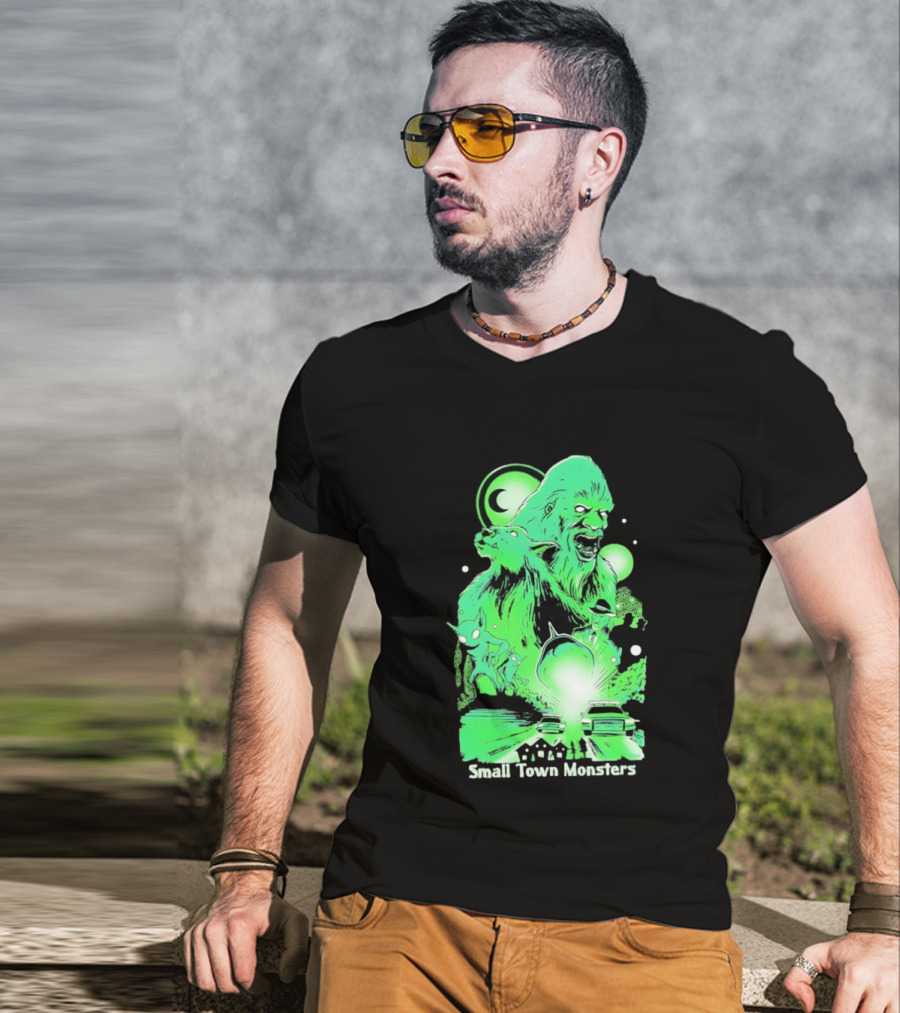 Small Town Monsters 2026 Alien And UFO With Bigfoot Creature T-Shirt