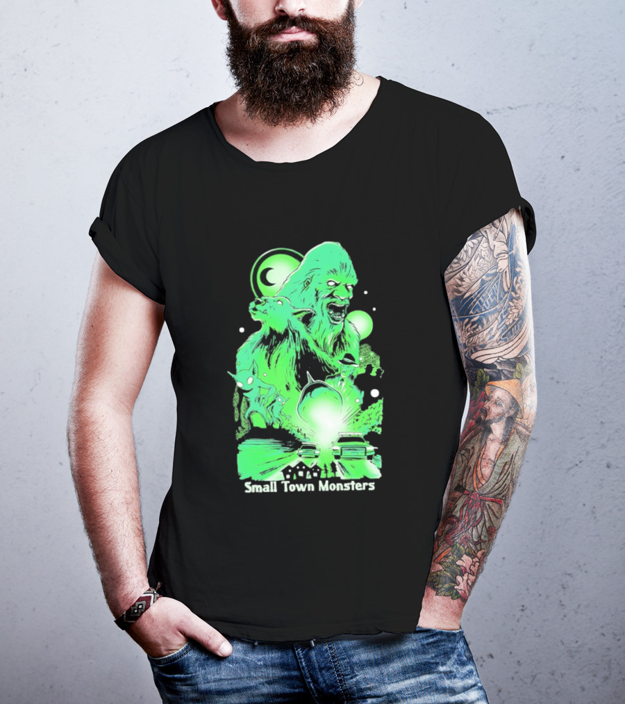 Small Town Monsters 2026 Alien And UFO With Bigfoot Creature T-Shirt