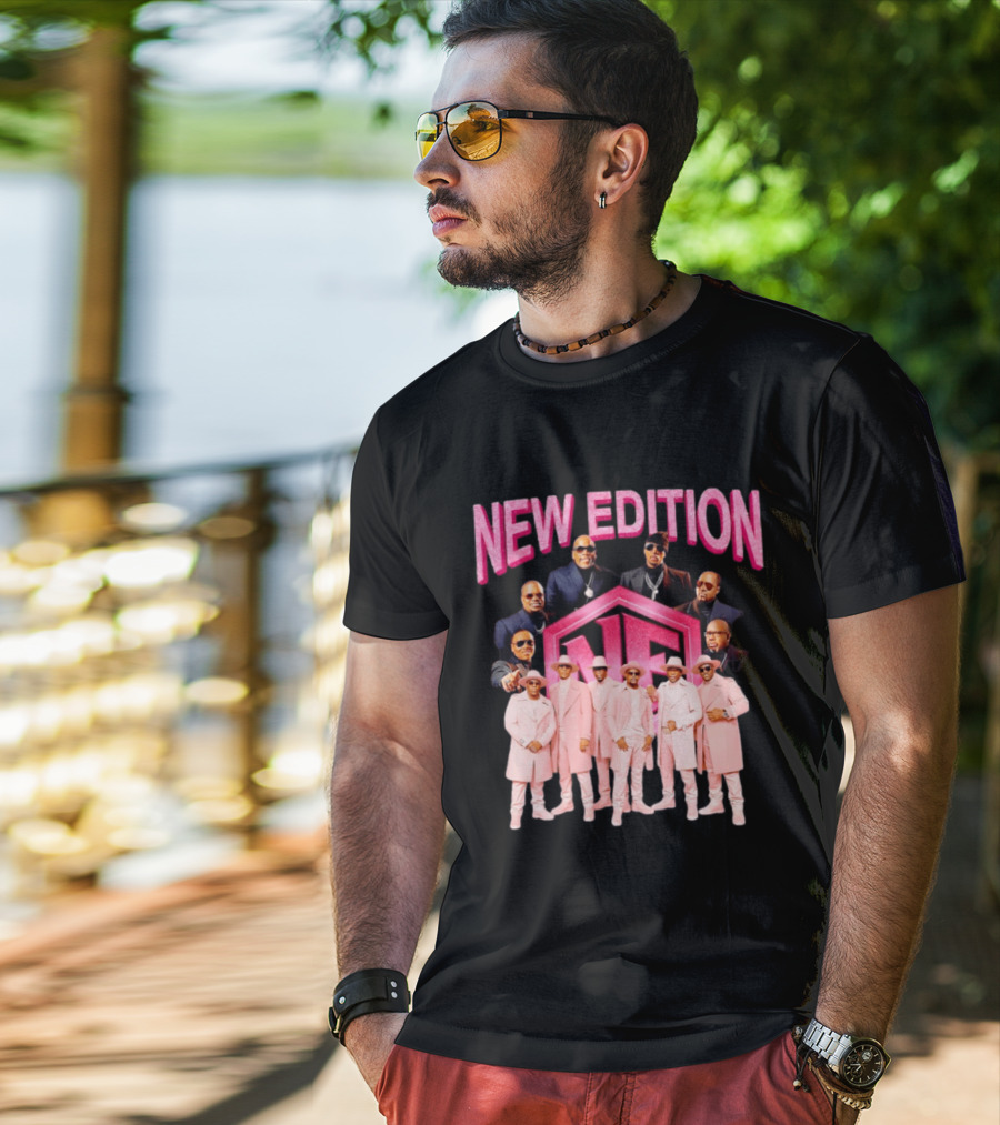 Bobby Brown Johnny Gill Ralph Tresvant Ronnie DeVoe Ricky Bell Michael Bivins New Edition NE Band Pink Outfits 90s Music T-Shirt
