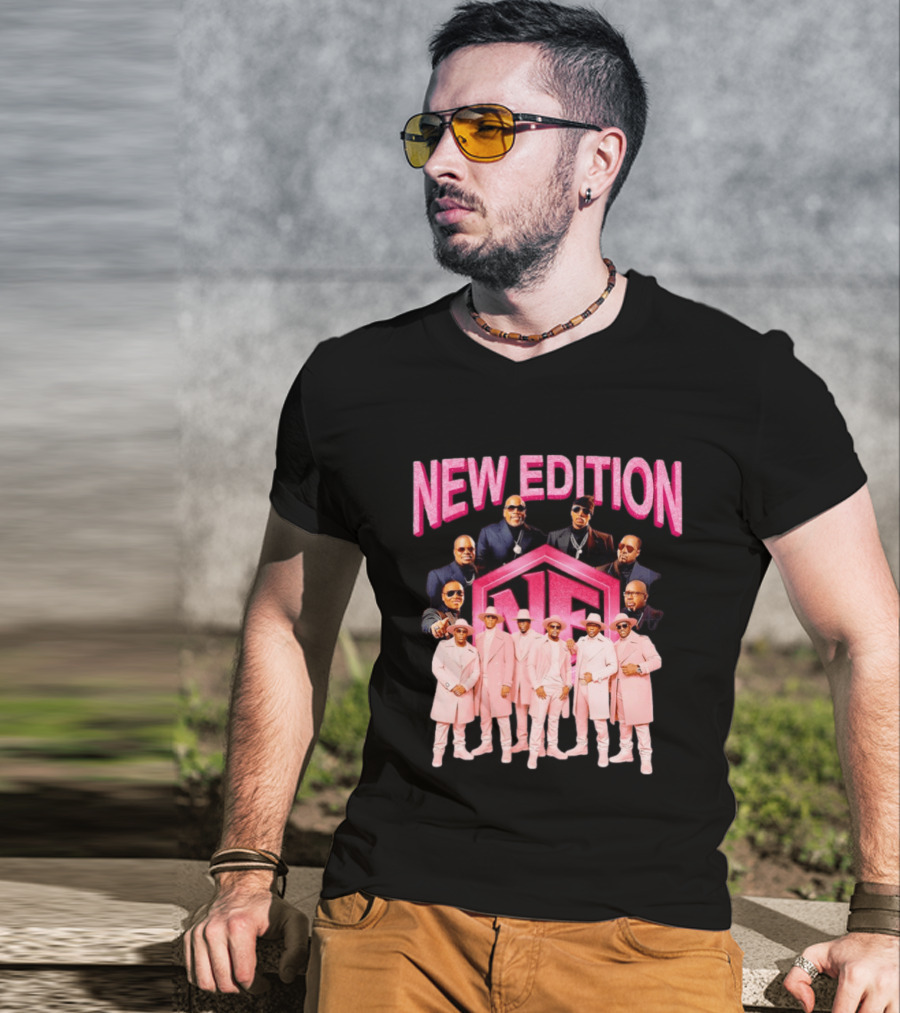 Bobby Brown Johnny Gill Ralph Tresvant Ronnie DeVoe Ricky Bell Michael Bivins New Edition NE Band Pink Outfits 90s Music T-Shirt