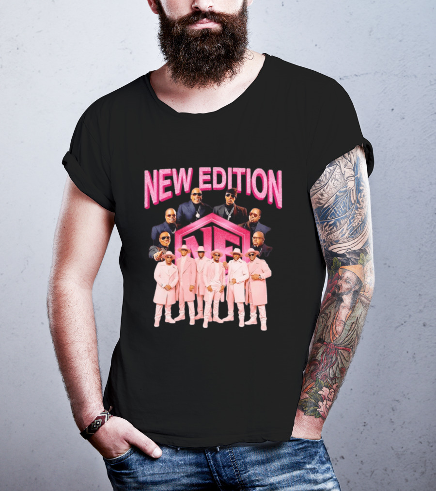 Bobby Brown Johnny Gill Ralph Tresvant Ronnie DeVoe Ricky Bell Michael Bivins New Edition NE Band Pink Outfits 90s Music T-Shirt