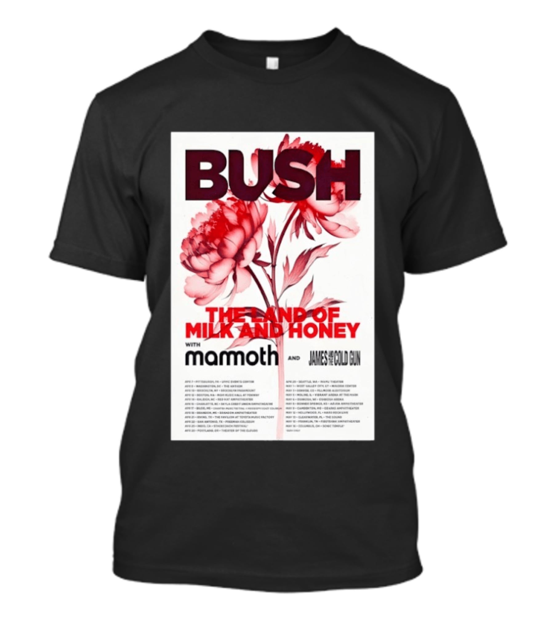 BUSH The Land Of Milk And Honey Tour 2026 Featuring Mammoth And James And The Cold Gun T-Shirt