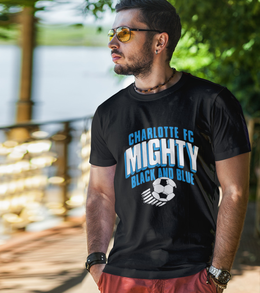 Charlotte FC Mighty Black And Blue Soccer Ball Momentum T-Shirt