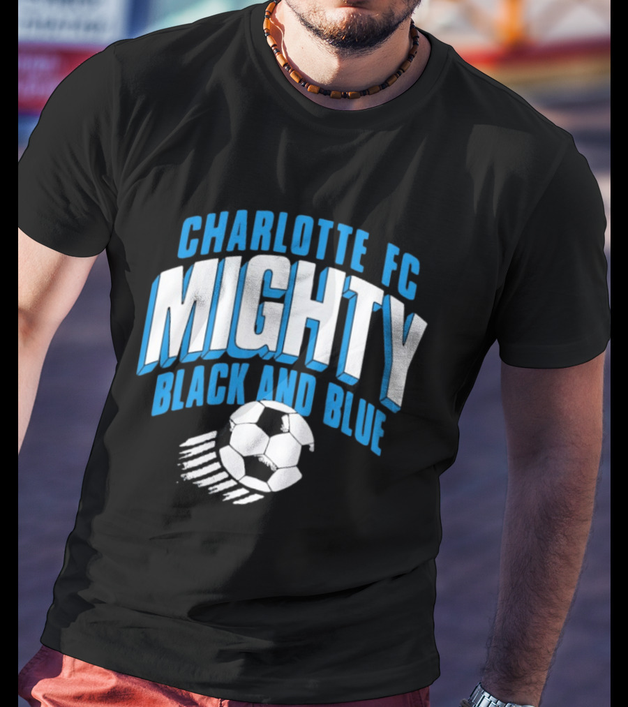 Charlotte FC Mighty Black And Blue Soccer Ball Momentum T-Shirt