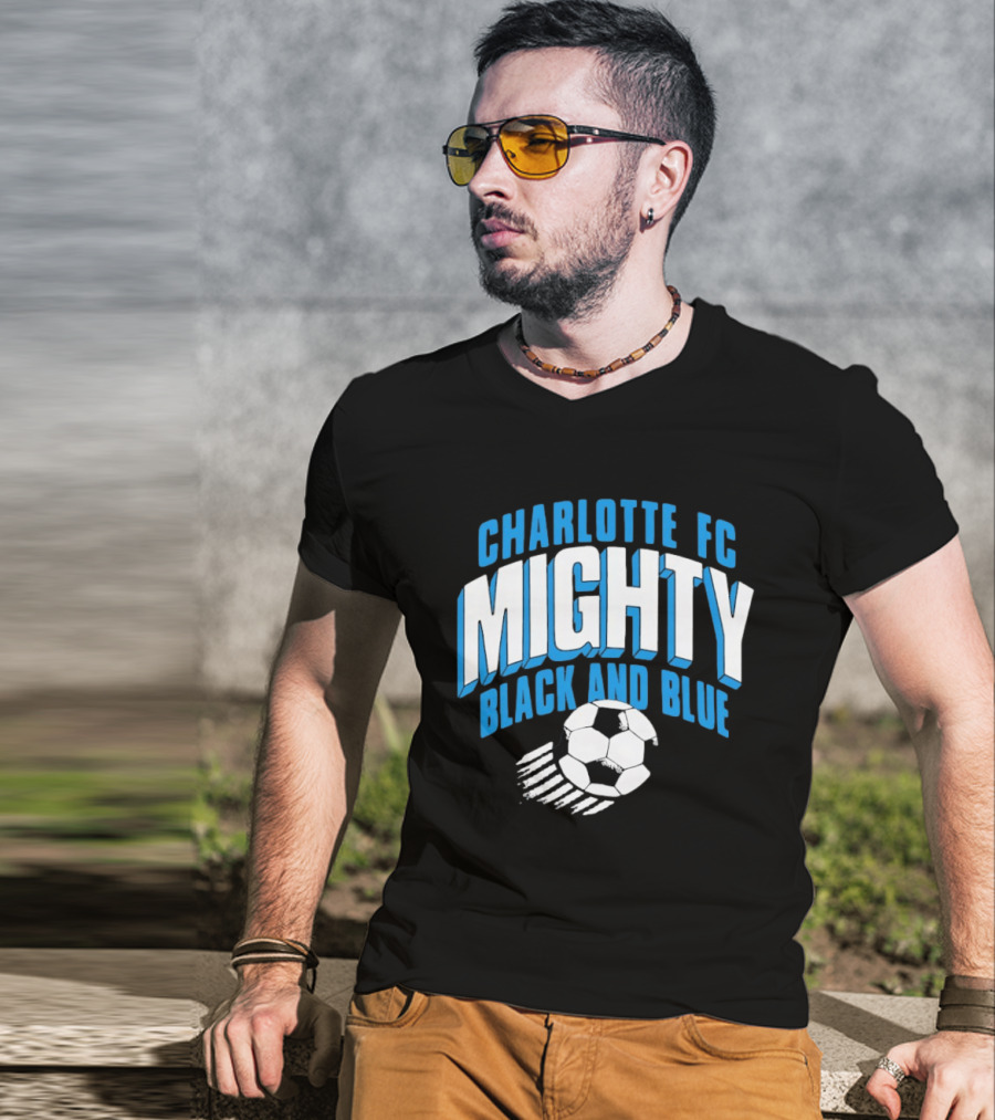 Charlotte FC Mighty Black And Blue Soccer Ball Momentum T-Shirt