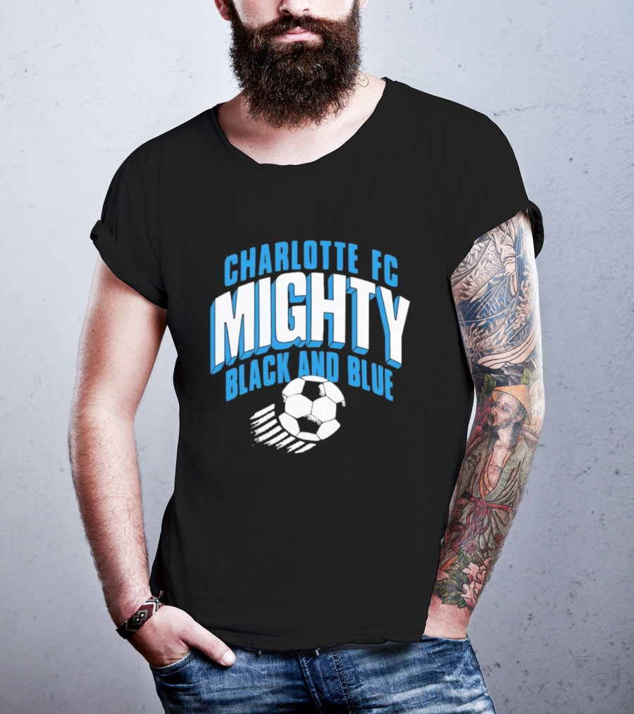 Charlotte FC Mighty Black And Blue Soccer Ball Momentum T-Shirt