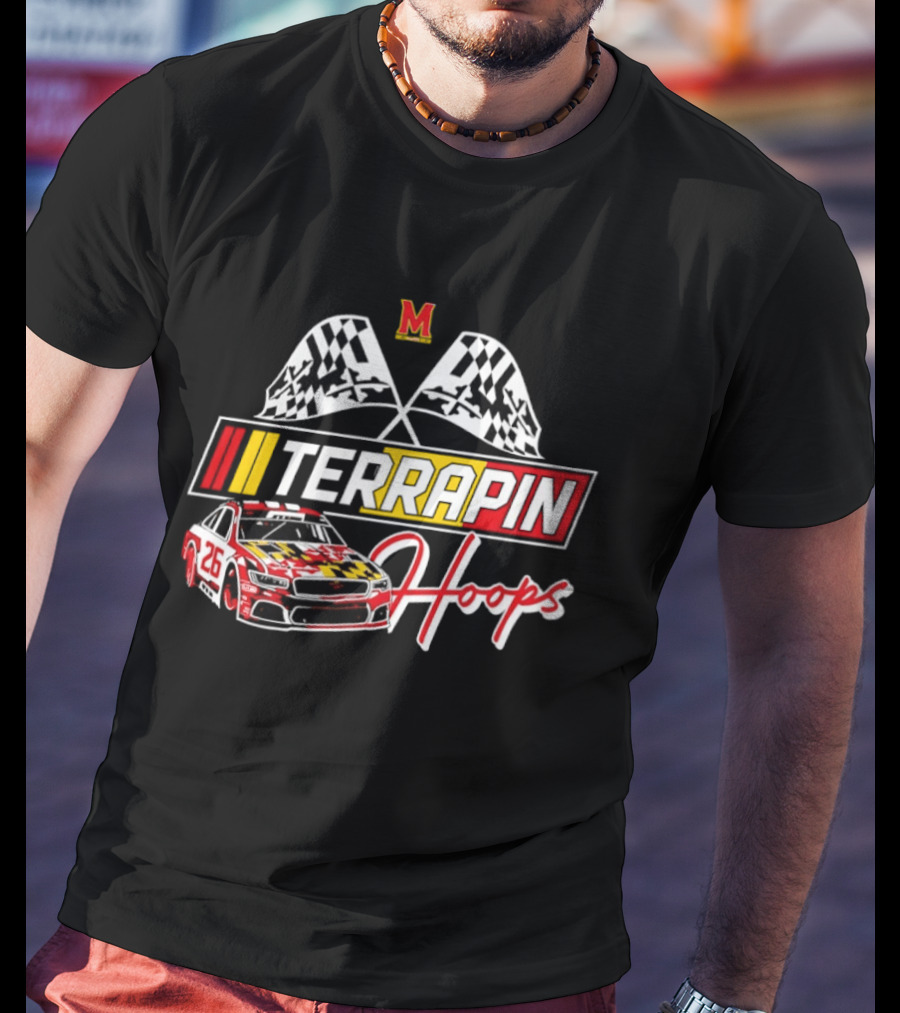 Terrapin Hoops Maryland Racing Car Checkered Flags T-Shirt
